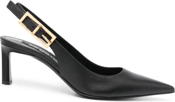 Sergio Rossi Zwarte Leren Puntige Neus Slingback Hakken Black Dames