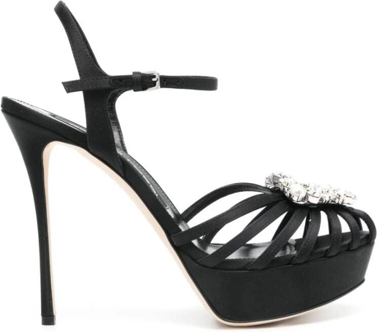 Sergio Rossi Zwarte Sandalen met Gesp Plateauzool en Stilettohak