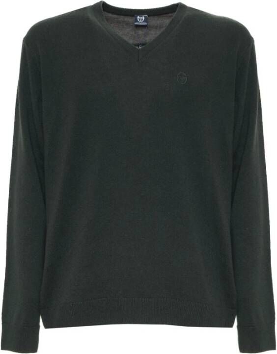 Sergio Tacchini V-hals Wollen Trui met Zichtbaar Logo en Geribbelde Boorden