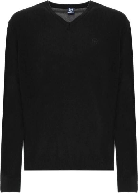 Sergio Tacchini Wollen trui met V-hals en geribbelde boorden en zichtbaar logo
