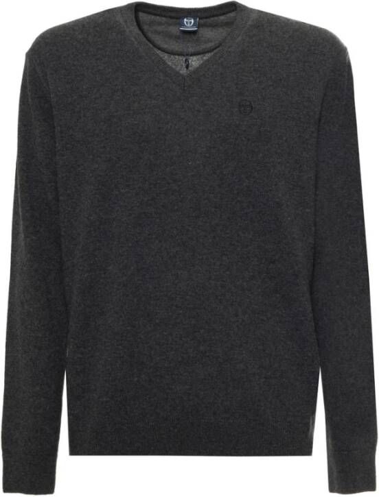Sergio Tacchini Wollen trui met V-hals geribbelde boorden en logo