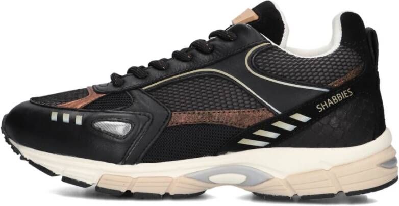 SHABBIES Lage Sneakers Dames Abbey Masha Maat: 39 Materiaal: Leer Kleur: Zwart