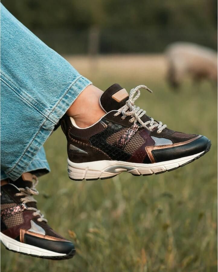 SHABBIES Lage Sneakers Dames Abbey Run Maat: 40 Materiaal: Leer Kleur: Zwart - Foto 5