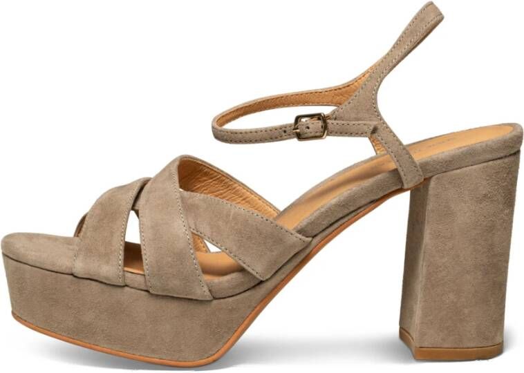 Shoe the Bear Chunky Hak Nova Strap Suède Taupe Beige Dames