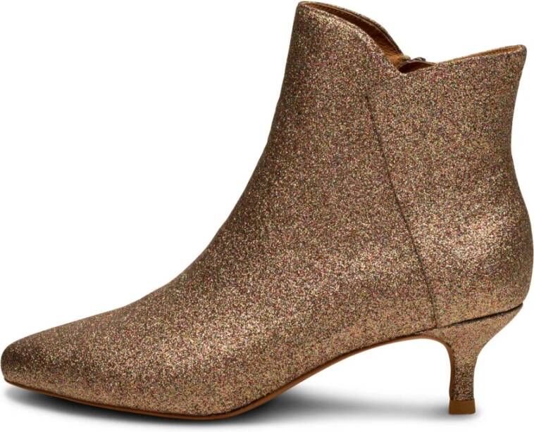 Shoe the Bear Glitter Leren Enkellaarsje Elegante Rits Brown Dames