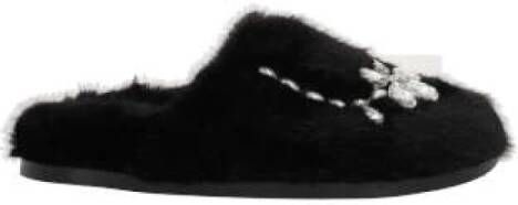 Simone Rocha Zwarte Mule Sandalen van Nepbont met Bloemenborduursel Black Dames