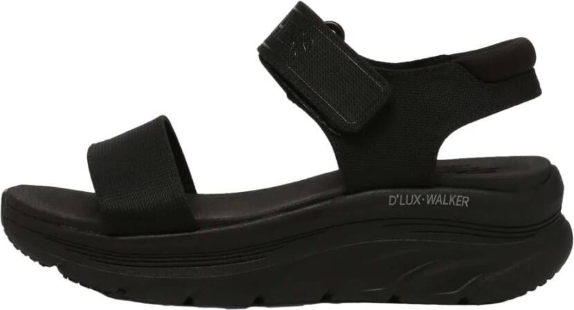 Skechers Zwarte Plateau Velcro Platte Sandalen Black Dames