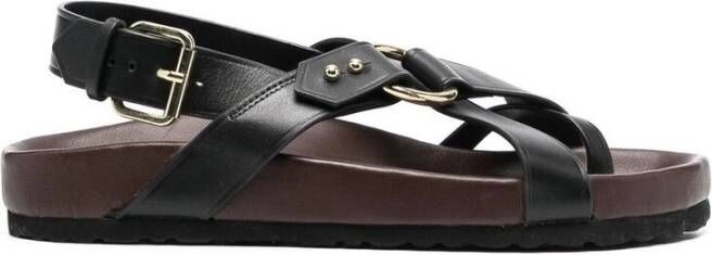 Soeur Zwarte Leren Open Teen Slingback Sandalen