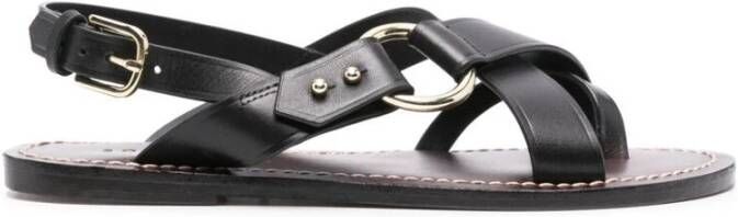 Soeur Zwarte Leren Sandalen met Teenring