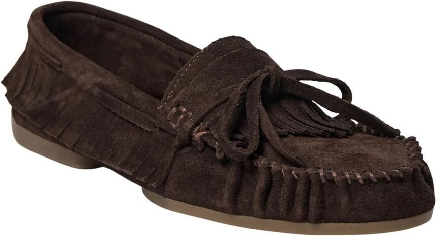 Sofie Schnoor Margitsw Finge suède mocassins met franjes donkerbruin