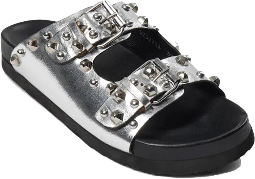 Sofie Schnoor Zilveren Sandalen met Brede Banden en Zilveren Gespen