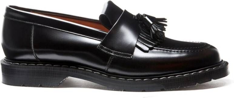 Solovair Zwarte Hi-Shine Tassel Loafer met lange franje Red Heren