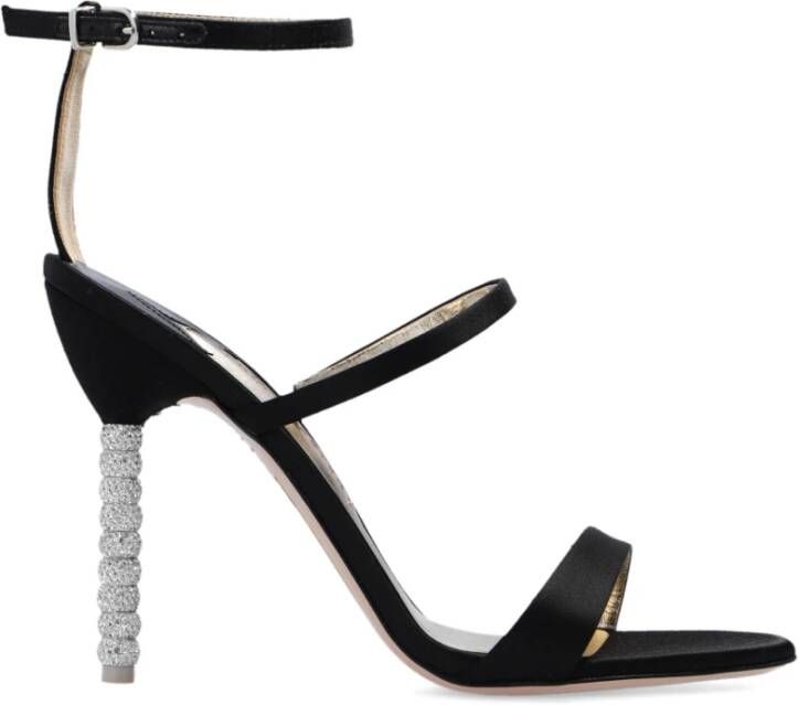 Sophia Webster Zwarte Satijnen Platte Schoenen met Kristal Kralen Hak Detail Black Dames