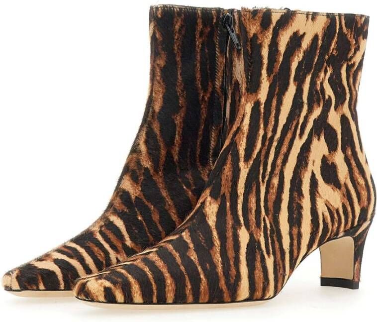 Staud Gedrukte Ponyhuid Enkellaarzen Brown Dames