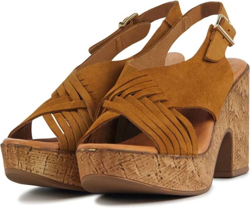 Stefano Lauran Sandalen Dames Damesschoenen Suède Plateauhak hoogte S3139 Midden bruin - Foto 2