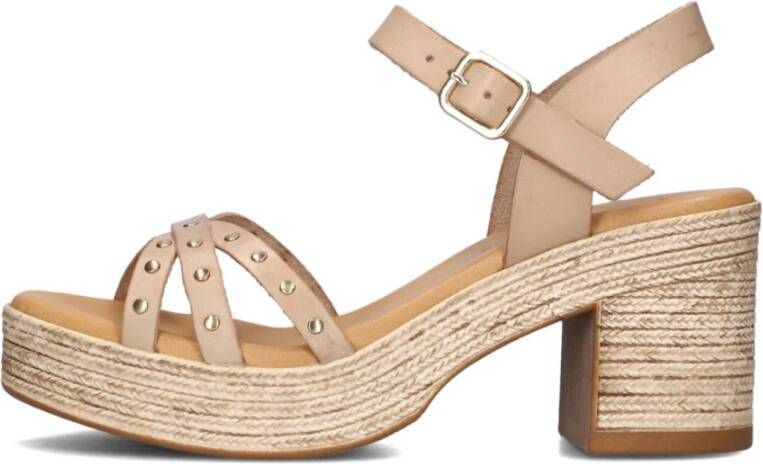 Stefano Lauran Studded Leather Sandals in Beige Dames