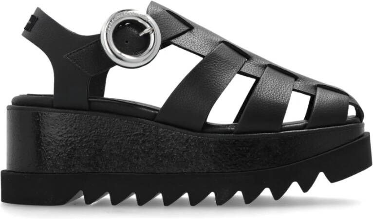 Stella Mccartney Sandalen Black Wedge Sandals With Adjustable Ankle Strap in zwart