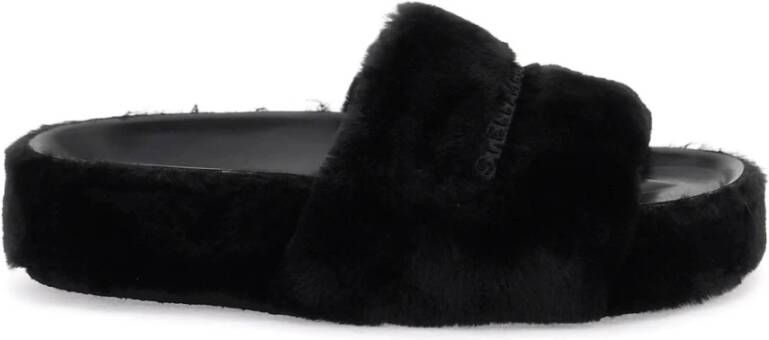 Stella Mccartney Faux Fur Slides met Geborduurd Logo Black Dames