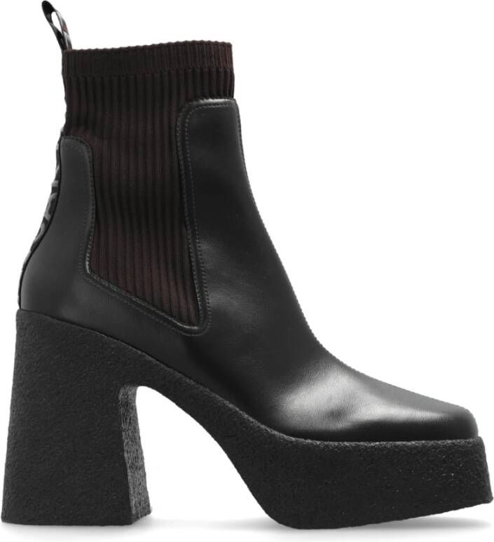 Stella Mccartney Bruine Enkellaarzen met Gestructureerde Sleehak Brown Dames