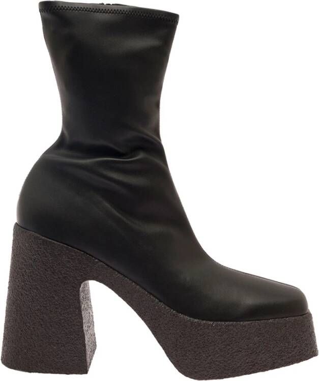 Stella Mccartney Zwarte elastische eco-leren laarzen met vierkante neus Black Dames