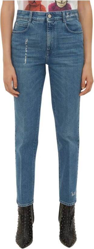 Stella McCartney Witte Slogan Geborduurde Denim Jeans
