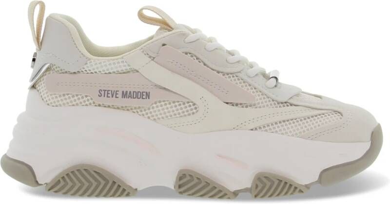 Steve Madden Beige Wit Stof Leder Sneakers Possession-E Beige Dames
