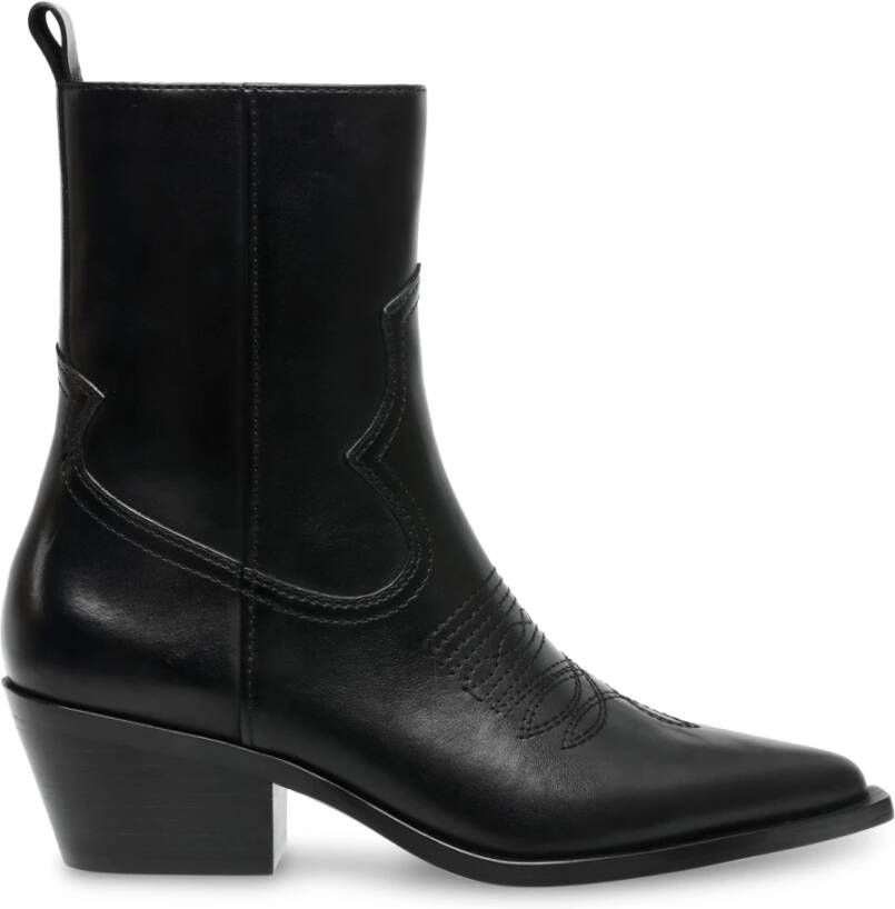 Steve Madden Zwarte leren enkellaarzen Kendal Black Dames