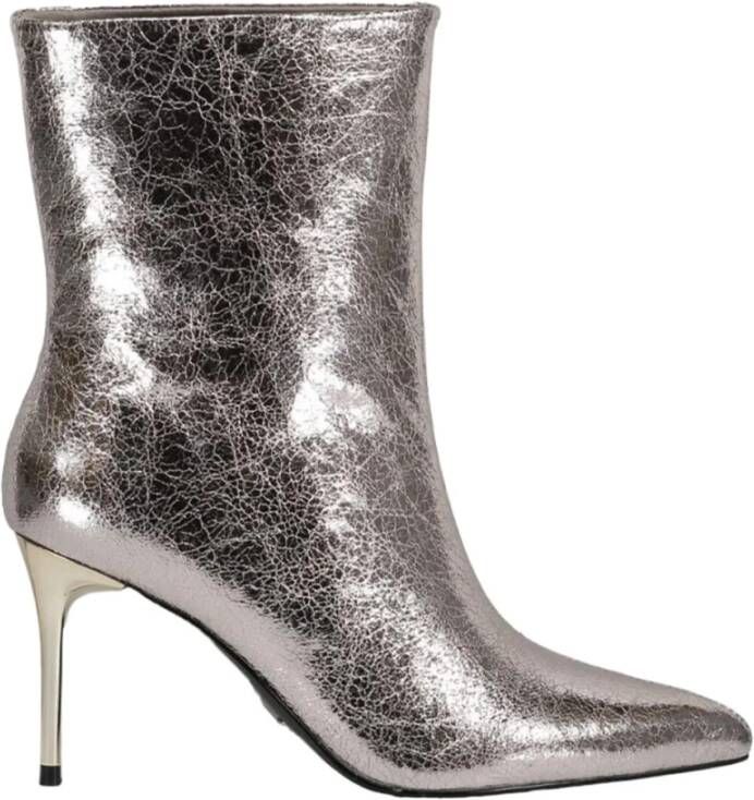 Steve Madden Metallic Zilveren Puntige Enkellaarzen Grijs Dames