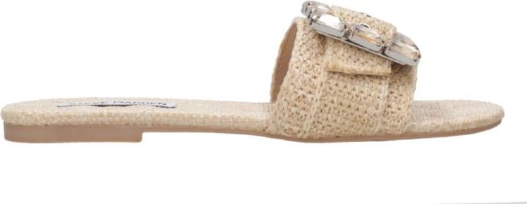 Steve Madden Raffia Getaway Patroon Sandalen met Gesp Beige Dames