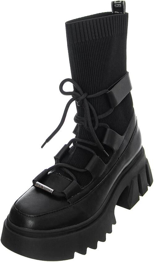 Steve Madden Zwarte Leren Veterlaarzen met Halfhoge Schacht