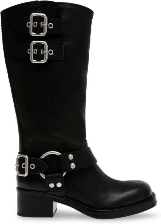 Steve Madden Stijlvolle Biker Fray Eastern Hoge Laarzen Black Dames