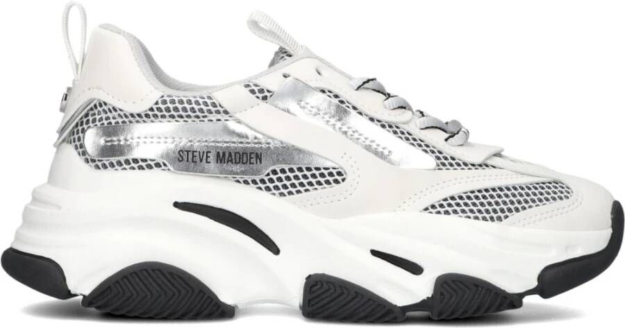 Steve Madden Witte Mesh Sneakers met Zilver en Wit Overlays White Dames