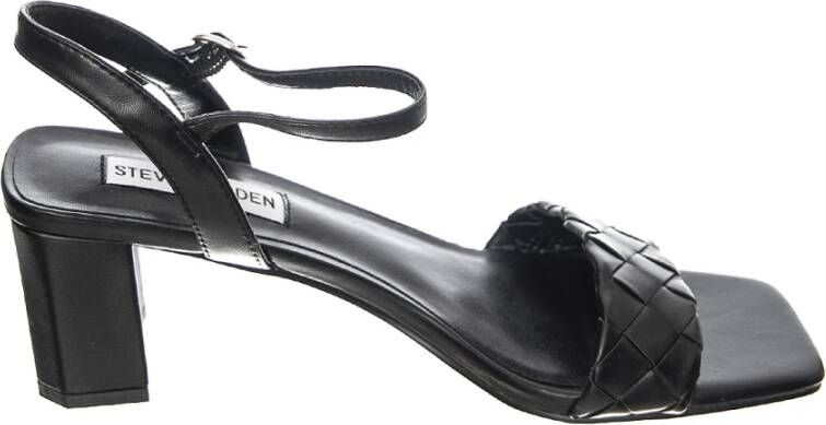 Steve Madden Zwarte leren sandalen met verstelbare band en middelhoge hakken Black Dames