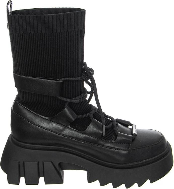 Steve Madden Zwarte leren veterschoenen met middelhoge profiel Black Dames