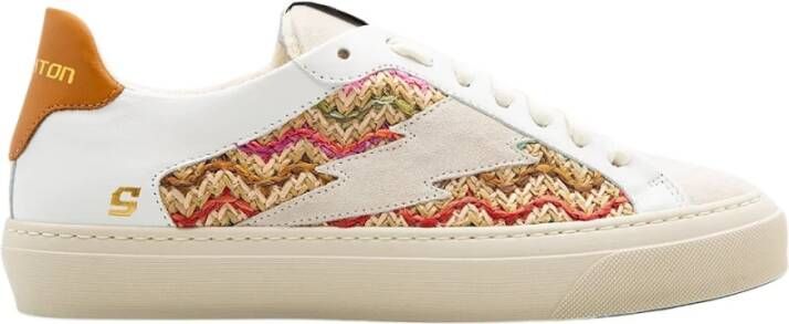 Stokton Beige Wit Leren Sneaker met Jute Detail Multicolor Dames