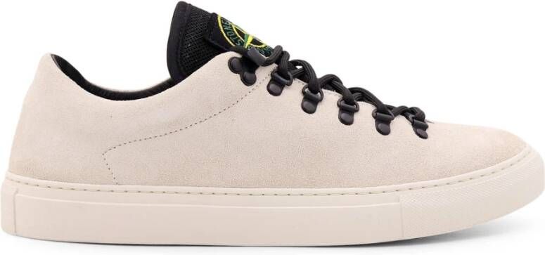 Stone Island Iconische Suède Lage-Top Veterschoenen White Heren