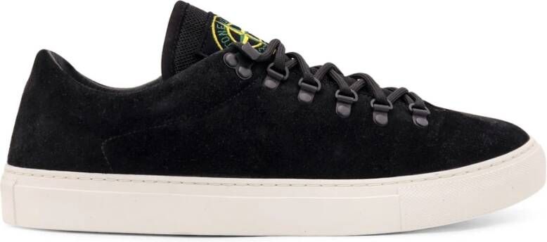 Stone Island Iconische Suède Lage-Top Vetersneakers Black Heren