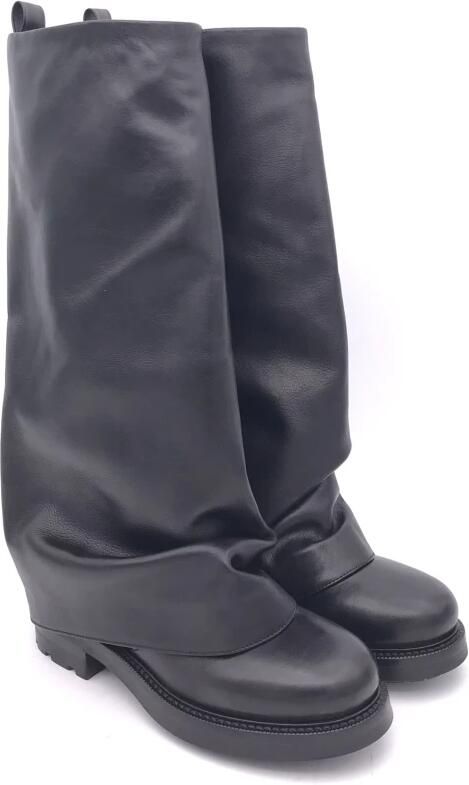 Strategia Zwarte leren laarzen Ronde neus