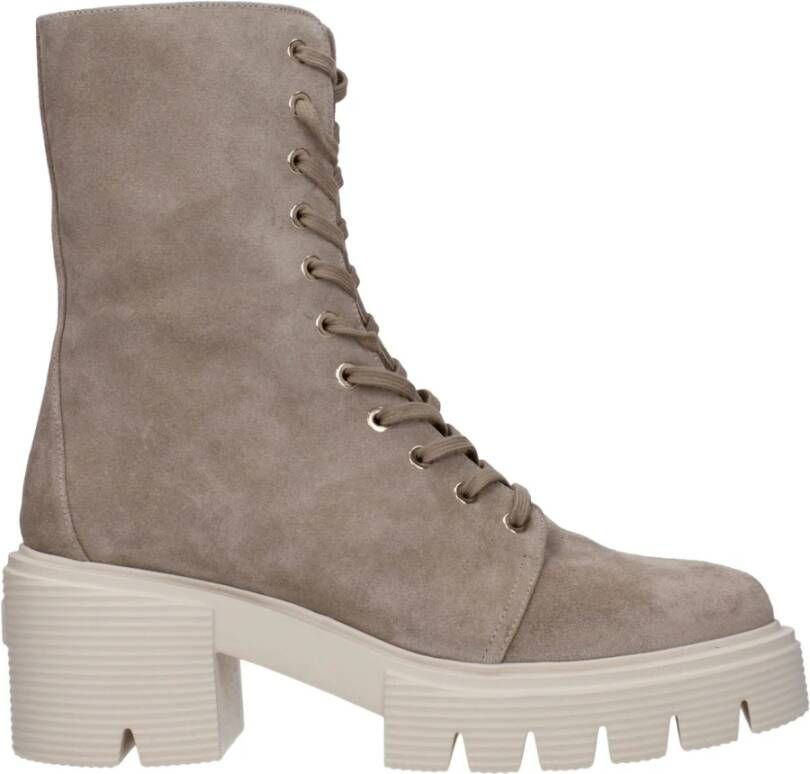 Stuart Weitz Beige Leren Enkellaarzen Vintage Stijl