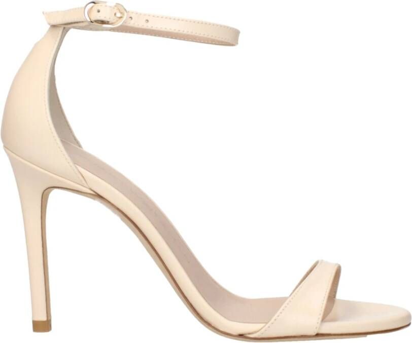 Stuart Weitz Beige Leren Stiletto Hakken Sandalen
