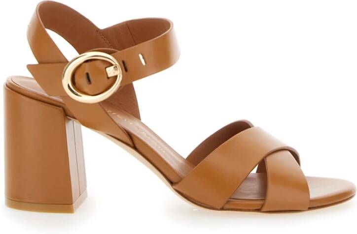 Stuart Weitz Bruine blokhak sandalen met enkelband