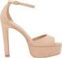 Stuart Weitzman Discoplatform Sandal Luxueus Suède Gedurfde Blokhak Beige Dames - Thumbnail 1