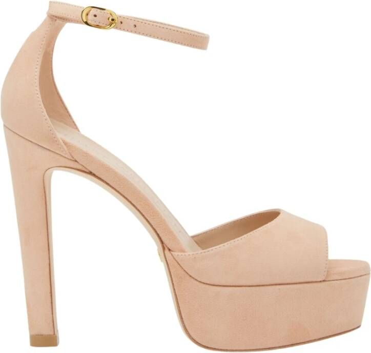 Stuart Weitzman Discoplatform Sandal Luxueus Suède Gedurfde Blokhak Beige Dames