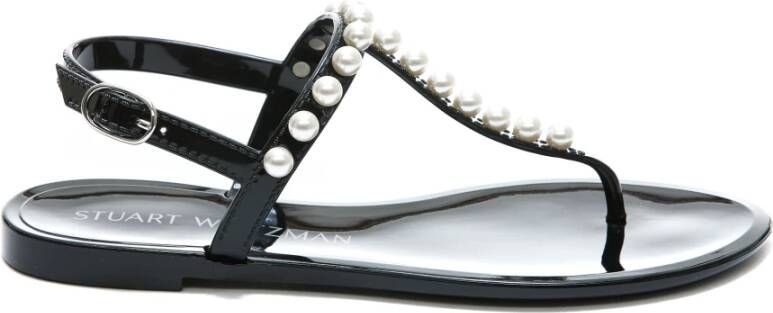 Stuart Weitzman Elegante zwarte platte sandalen Black Dames