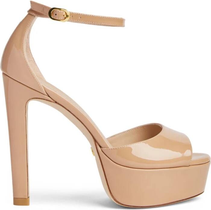 Stuart Weitzman Bruin Leren Plateau Sandalen Beige Dames