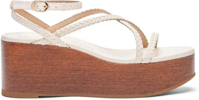 Stuart Weitzman Geweven Sleehak Sandaal Beige Dames