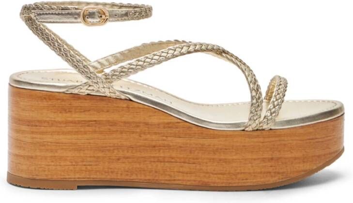 Stuart Weitzman Geweven Sleehak Sandalen Beige Dames