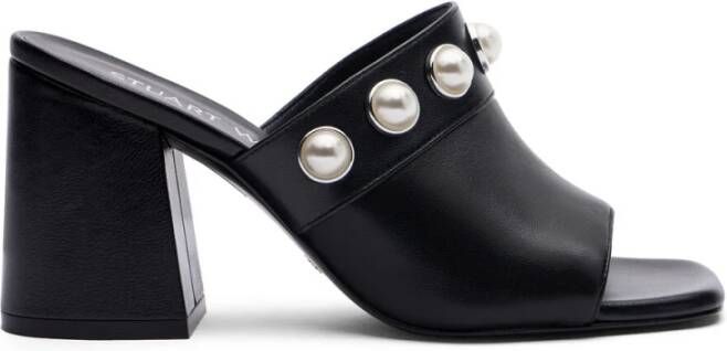 Stuart Weitzman Glamoureuze Slide met Parelversiering Black Dames