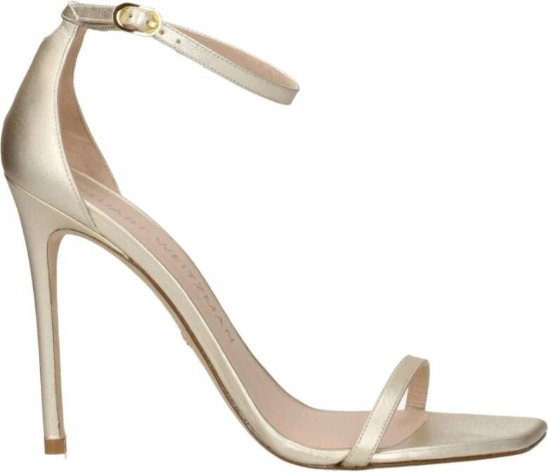 Stuart Weitz Gouden Leren Stiletto Hakken Sandalen