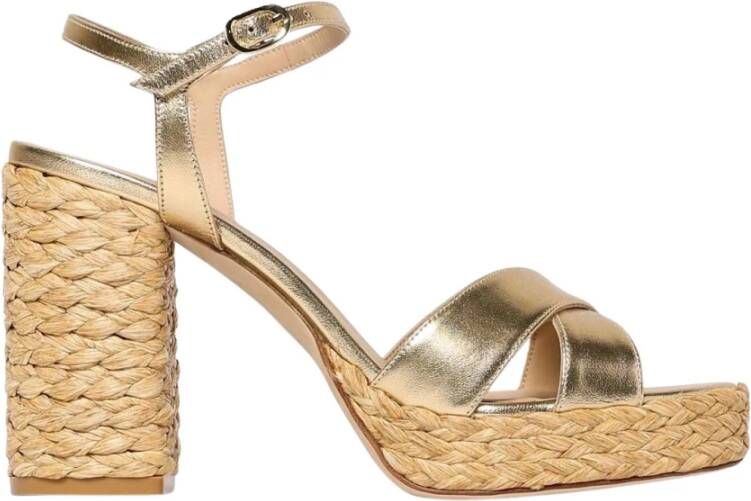 Stuart Weitz Gouden Sandalen met Enkelbandje en Hak